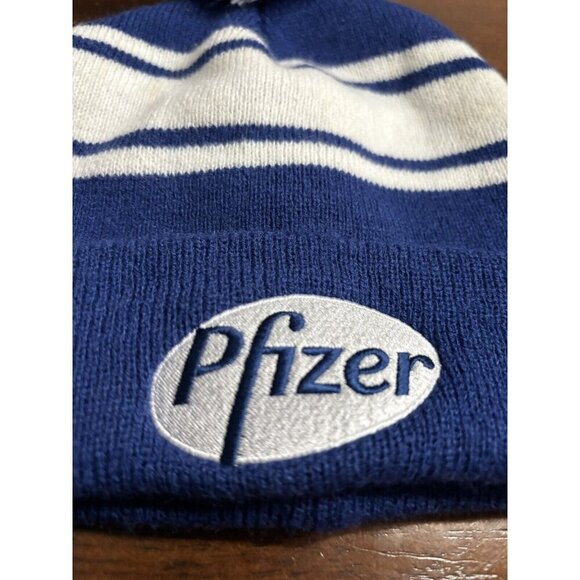 Pfizer Pharmaceuticals Hat Knit Beanie Pom Pom Hat Ski Snow Winter Stocking Cap - Picture 2 of 8